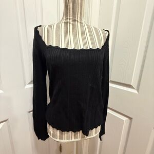 j Crew scallop edge square neck Ribbed Knit Sweater med NWT